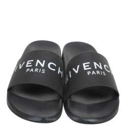مملوكة مسبقًا Givenchy Black Rubber Logo Pool Slides Size 37