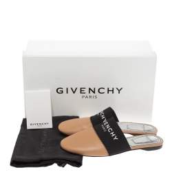 Givenchy Beige Leather And Elastic Bedford Logo Mules Flat Size 35