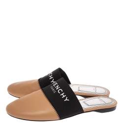 Givenchy Beige Leather And Elastic Bedford Logo Mules Flat Size 35