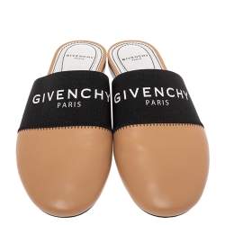 Givenchy Beige Leather And Elastic Bedford Logo Mules Flat Size 35