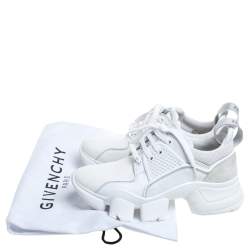 Pre Owned Givenchy White Fabric, Leather And Mesh Jaw Chunky Sneakers Size 36