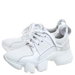 Pre Owned Givenchy White Fabric, Leather And Mesh Jaw Chunky Sneakers Size 36