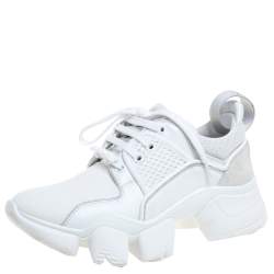 Pre Owned Givenchy White Fabric, Leather And Mesh Jaw Chunky Sneakers Size 36