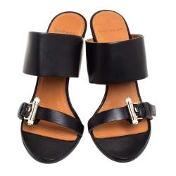 Pre Owned Givenchy Black Leather Obsedia Buckle Detail Sandals Size 39.5