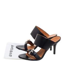 Pre Owned Givenchy Black Leather Obsedia Buckle Detail Sandals Size 39.5