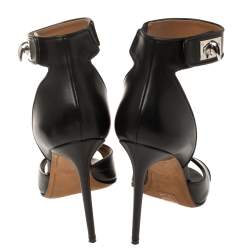 Givenchy Black Leather Shark Tooth Ankle Strap Sandals Size 40