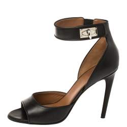 Givenchy Black Leather Shark Tooth Ankle Strap Sandals Size 40