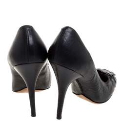 Pre Owned Givenchy Black Leather Embellished Square Toe Pumps Size 38