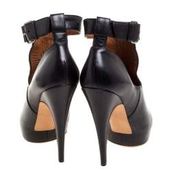 Pre Owned Givenchy Black Leather Peep Toe Platform Ankle Booties Size 39