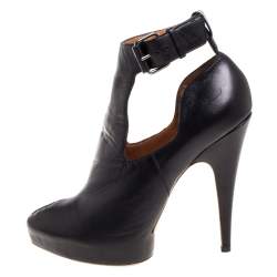 Pre Owned Givenchy Black Leather Peep Toe Platform Ankle Booties Size 39
