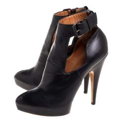 Pre Owned Givenchy Black Leather Peep Toe Platform Ankle Booties Size 39