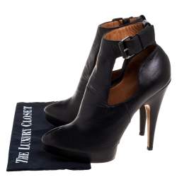 Pre Owned Givenchy Black Leather Peep Toe Platform Ankle Booties Size 39