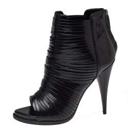 Pre Owned Givenchy Black Strappy Leather Peep Toe Ankle Booties Size 38