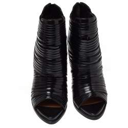 Pre Owned Givenchy Black Strappy Leather Peep Toe Ankle Booties Size 38