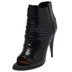 Givenchy Black Strappy Leather Peep Toe Ankle Booties Size 38