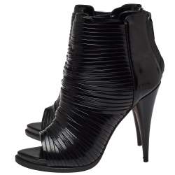 Pre Owned Givenchy Black Strappy Leather Peep Toe Ankle Booties Size 38