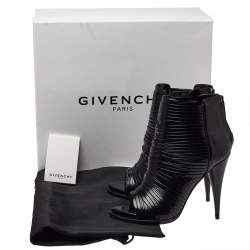 Pre Owned Givenchy Black Strappy Leather Peep Toe Ankle Booties Size 38