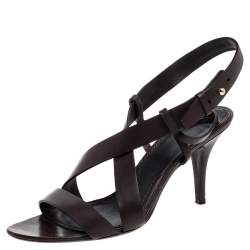 Pre Owned Givenchy Dark Brown Leather Ankle Strap Sandals Size 39