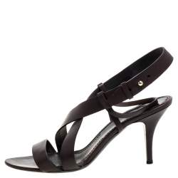 Pre Owned Givenchy Dark Brown Leather Ankle Strap Sandals Size 39