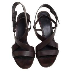 Pre Owned Givenchy Dark Brown Leather Ankle Strap Sandals Size 39