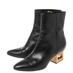 Pre Owned Givenchy Black Leather G Heel Ankle Boots Size 39