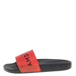 Givenchy Red Rubber Logo Flat Slide Sandals Size 38