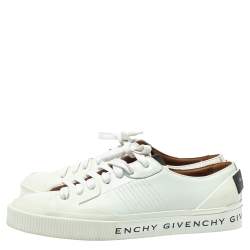 Pre Owned حذاء رياضي جيفنشي جلد أبيض/أسود ومطاط بالشعار عنق منخفض مقاس 39.5