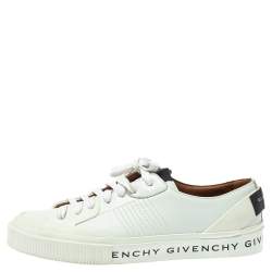 Pre Owned حذاء رياضي جيفنشي جلد أبيض/أسود ومطاط بالشعار عنق منخفض مقاس 39.5