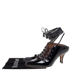 Pre Owned Givenchy Black Patent Leather Lace Wrap Mule Pumps Size 38