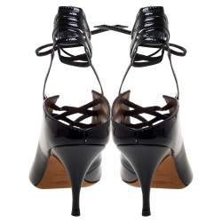 Pre Owned Givenchy Black Patent Leather Lace Wrap Mule Pumps Size 38