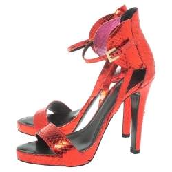 Givenchy Metallic Red Python Ankle Strap Sandals Size 39