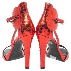 Givenchy Metallic Red Python Ankle Strap Sandals Size 39