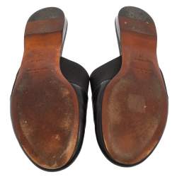 Pre Owned Givenchy Black Leather And Elastic Logo Flat Mules Size 37