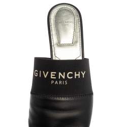 Pre Owned Givenchy Black Leather And Elastic Logo Flat Mules Size 37