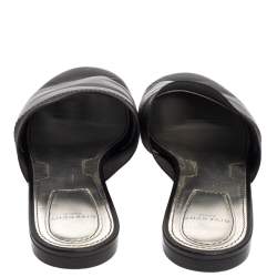 Pre Owned Givenchy Black Leather And Elastic Logo Flat Mules Size 37