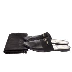 Pre Owned Givenchy Black Leather And Elastic Logo Flat Mules Size 37