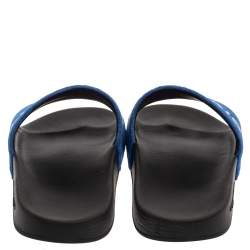 Pre Owned Givenchy Blue/ White Velvet Logo Slide Flats Size 36