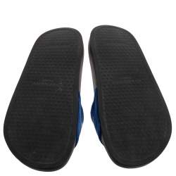 Pre Owned Givenchy Blue/ White Velvet Logo Slide Flats Size 36