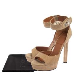Givenchy Beige Suede Platform Ankle Wrap Sandals Size 35