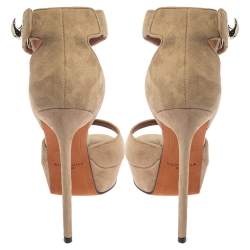 Givenchy Beige Suede Platform Ankle Wrap Sandals Size 35