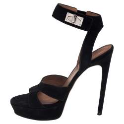 Pre Owned Givenchy Black Suede Shark Lock Sandals Size 39