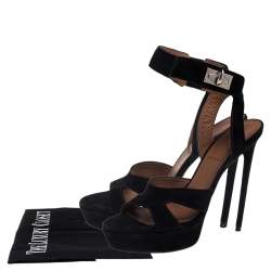 Pre Owned Givenchy Black Suede Shark Lock Sandals Size 39