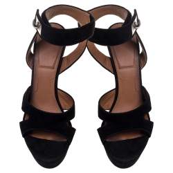 Pre Owned Givenchy Black Suede Shark Lock Sandals Size 39
