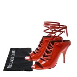 Givenchy Coral Red Patent Leather Lace Up Backless Mule Sandals Size 41