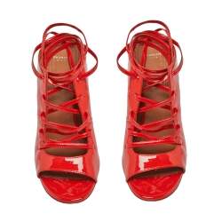 Givenchy Coral Red Patent Leather Lace Up Backless Mule Sandals Size 41