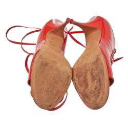 Givenchy Coral Red Patent Leather Lace Up Backless Mule Sandals Size 41