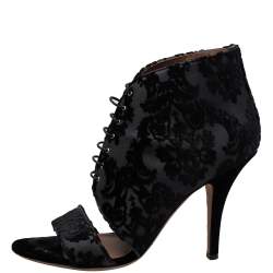 Pre Owned Givenchy Black/Grey Velvet And Lace Cutout Lace Up Boots Size 40