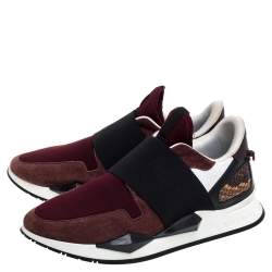 Pre Owned Givenchy Burgundy/Black Suede, Leather And Stretch Fabric Active Low Top Sneaker Size 38