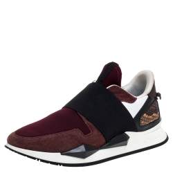 Pre Owned Givenchy Burgundy/Black Suede, Leather And Stretch Fabric Active Low Top Sneaker Size 38