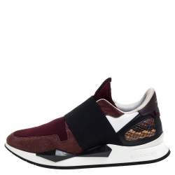 Pre Owned Givenchy Burgundy/Black Suede, Leather And Stretch Fabric Active Low Top Sneaker Size 38